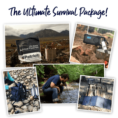 The Ultimate Survival Package includes Survival Food kits, Libertyband Emergency Solar Radio, Sun Kettle Personal Water Heater, Personal Water Filter and the Patriot Power Sidekick with 40-Watt Solar Panel. 